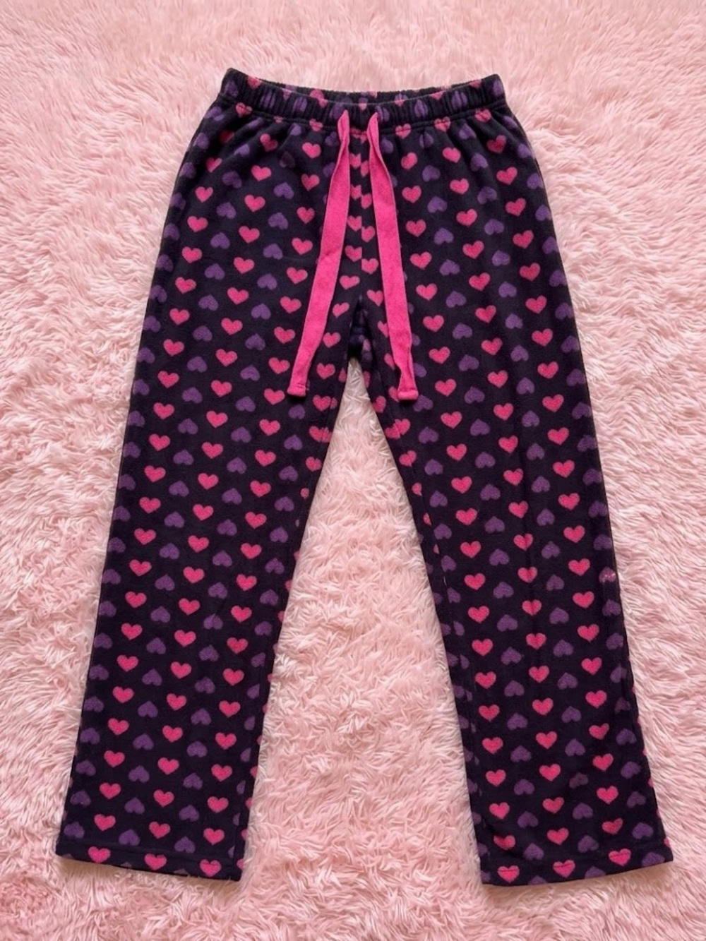 Girls' Heart-Print Fleece Pajama Pants - Pink Hearts